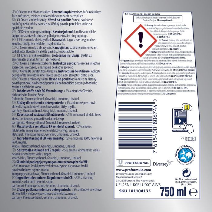 Cif Professional Cream Lemon 750ml – cleaning cream for heavily soiled surfaces 