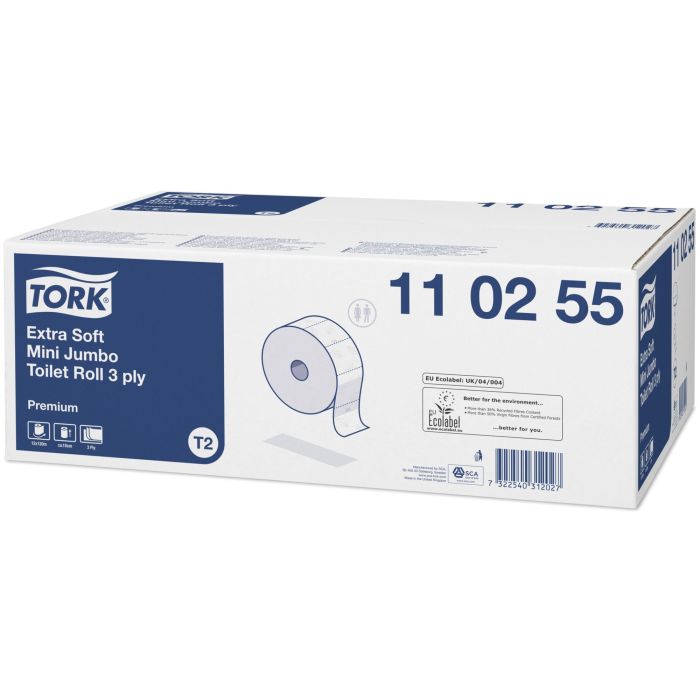 Toilet paper mini jumbo roll Tork Premium, extra soft T2 9,7x20cm-120m - 600 sheets - Waste paper