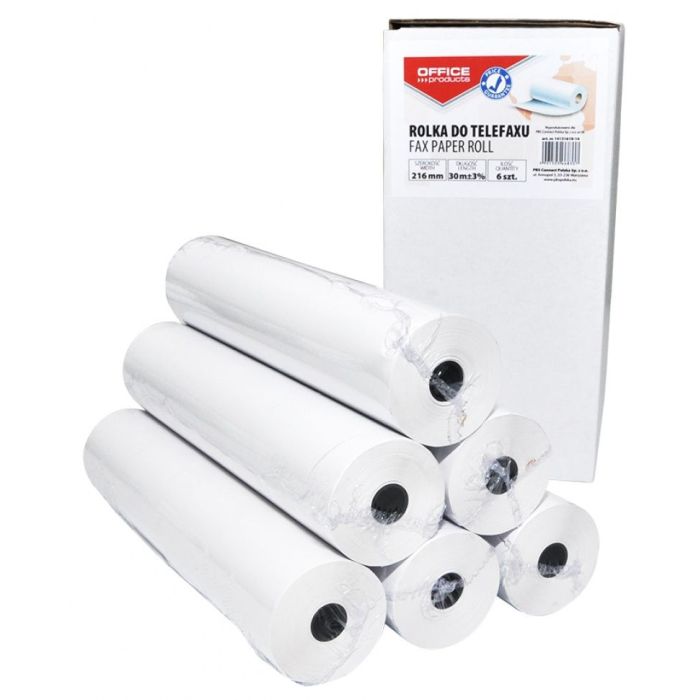 Fax roll, OFFICE PRODUCTS, 216mm x 30m x 0.5, 6 rolls