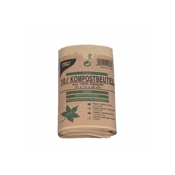 Waste bags 10l from paper, 10 pcs 35cm x 21cm x 15cm, brown (k/10)