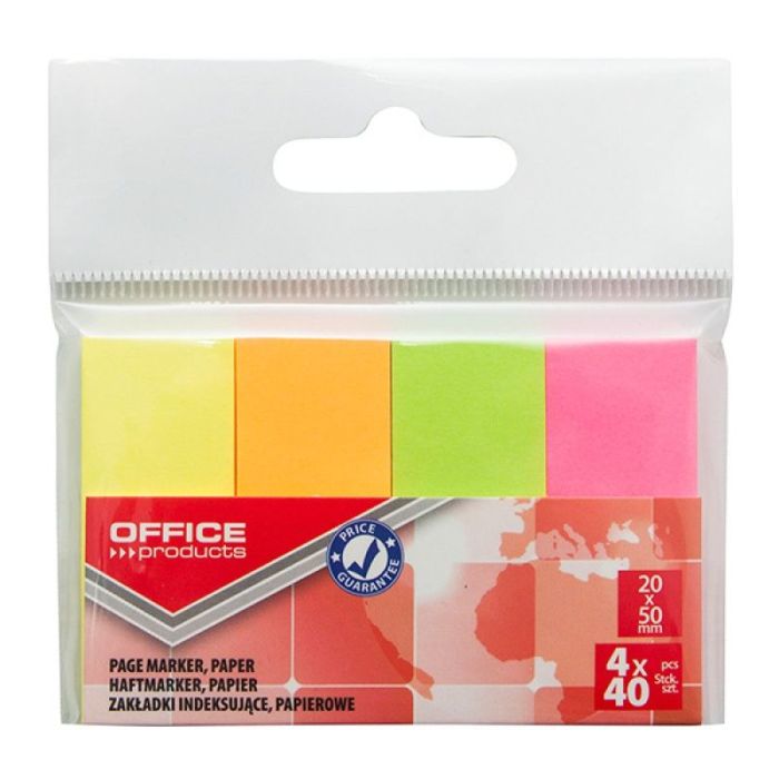 Filing Index Tabs OFFICE PRODUCTS, paper, 20x50 mm, 4x40 tabs, polybag, neon assorted colors