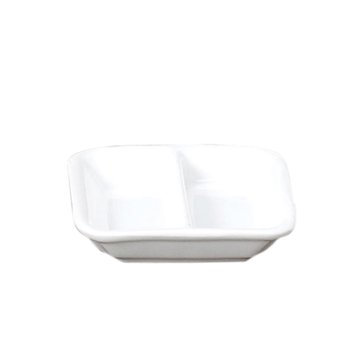Finger food porcelana talerzyk kwadratowy dwudzielny 78x78x(h)20mm biały, op.12szt. (k/20)