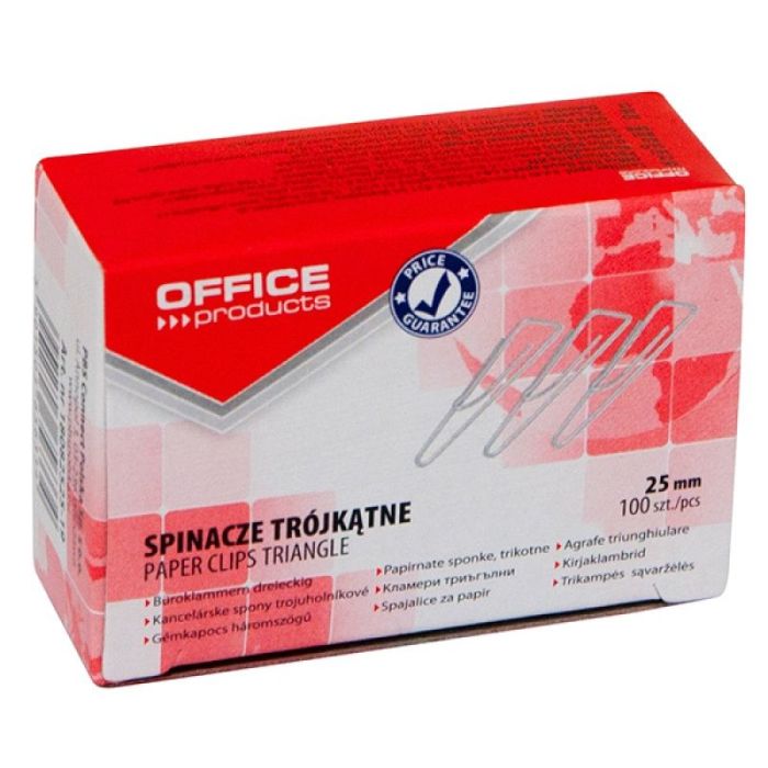 Paper clips, triangular, OFFICE PRODUCTS, 25 mm, 100pcs, silver