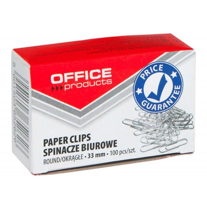 Paper Clips rounded OFFICE PRODUCTS, 33mm, 100pcs, silver