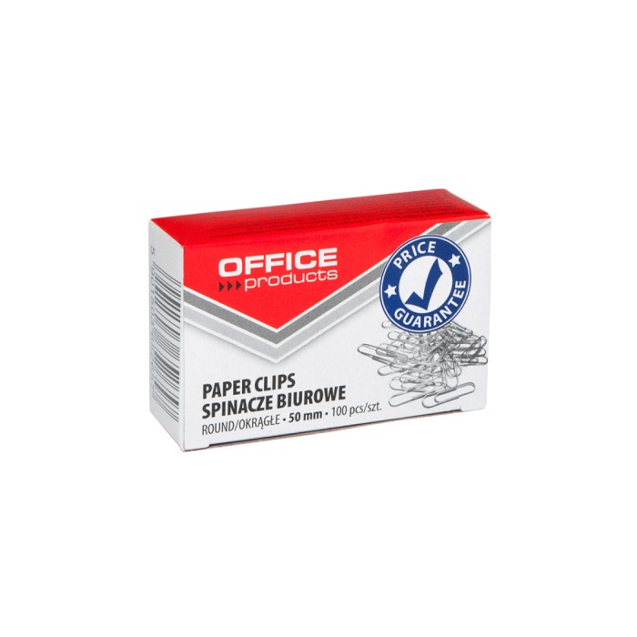 Office paper clips, 50 mm, OFFICE PRODUCTS, round, pack of 100 (k/10)