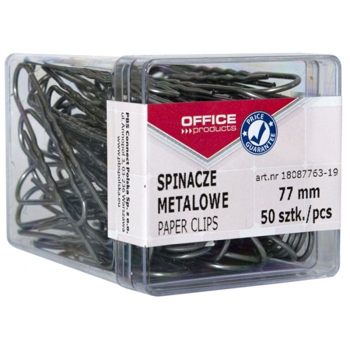 Metal paper clips, OFFICE PRODUCTS, 77 mm, in a box, 50 pieces, silver