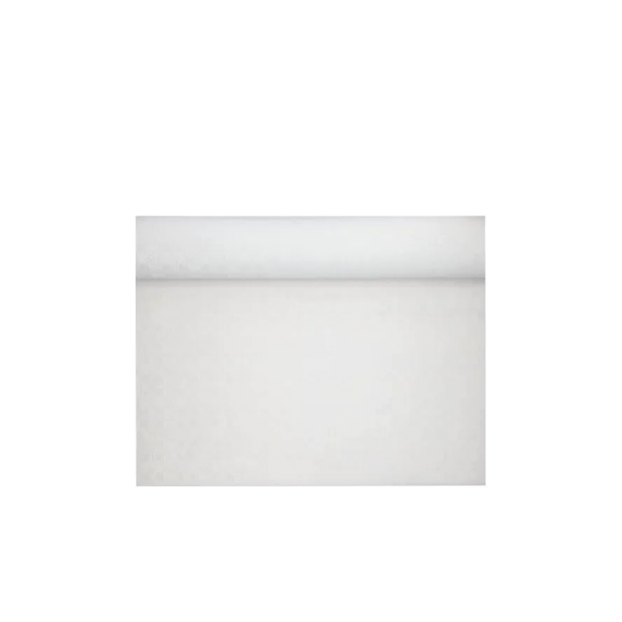 Paper tablecloth in a roll, 1.2 m x 9 m, WHITE, damask embossing (k/20)