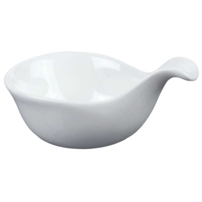 Finger food porcelain oval plate with handle 105x70x(h)54mm white, pack of 12 pcs. (k/6)