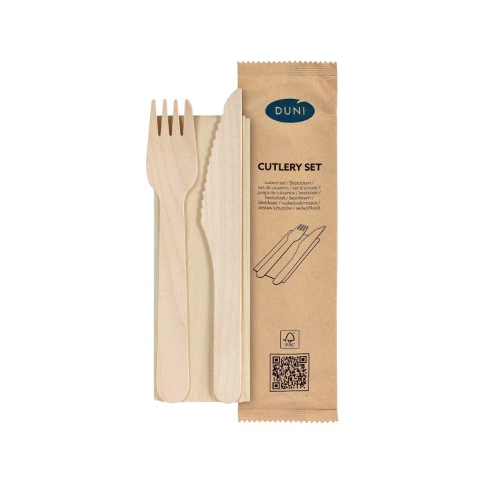 Wooden cutlery set: knife, fork, napkin, a.250pcs
