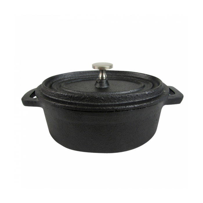 Cast iron mini oval dish with lid 12,4x9,2x4,85 cm (k/12)