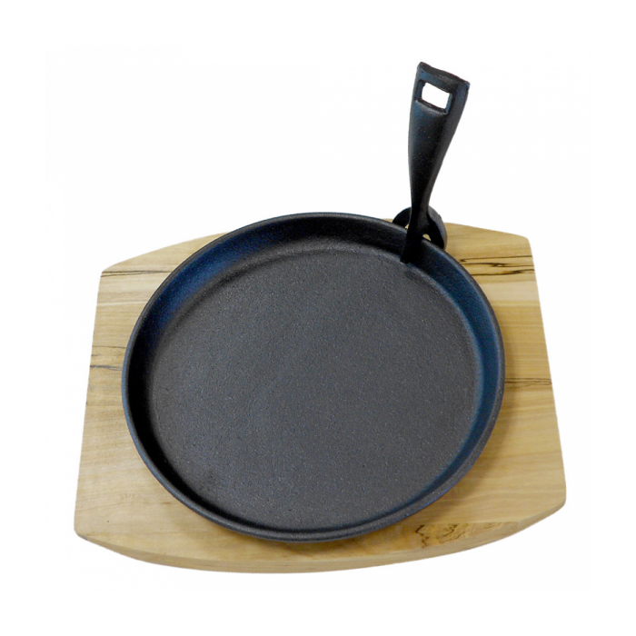 Cast iron round platter with wooden base fi.22 cm (k/8)