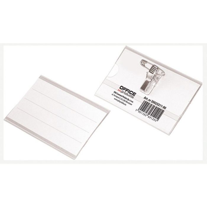 Name-Badge OFFICE PRODUCTS, with a clip and a pin, side-open, soft, transparent