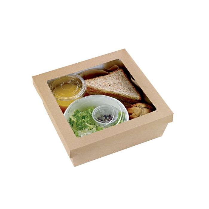 Pudełko brązowe TAKE AWAY 3016ml z oknem 250x250x50mm op. 25 sztuk