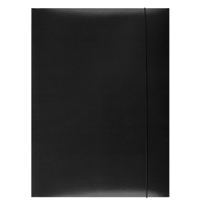 Elasticated File DONAU, cardboard/lacquer, A4, 350gsm, 3 flaps, black