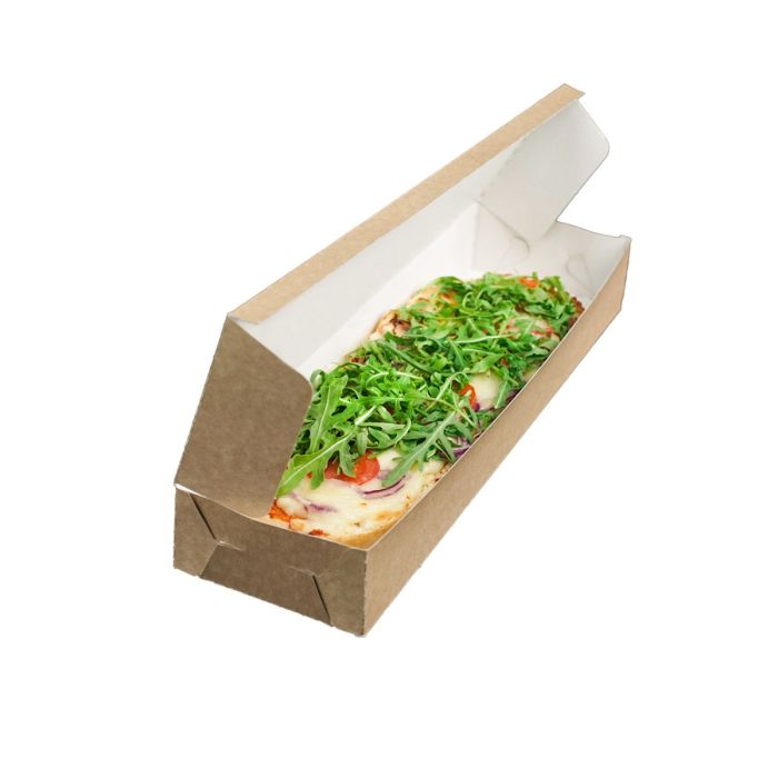 Pudełko ZAPIEKANKA brązowe, bez nadruku rozmiar: 380x110x50, cena za opakowanie 100szt.