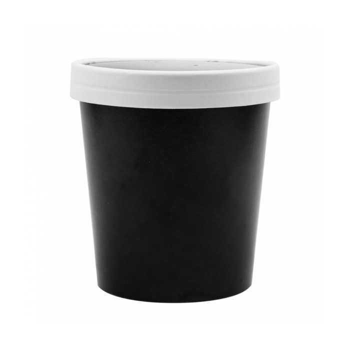 Paper soup container, diameter 9x10cm, black 480ml set with lid, 25 sets