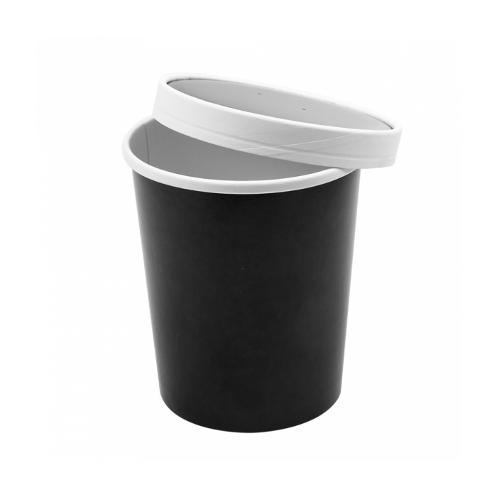 Paper soup container, diameter 11.7xh.13.5cm, black 960ml set with lid, 25 sets