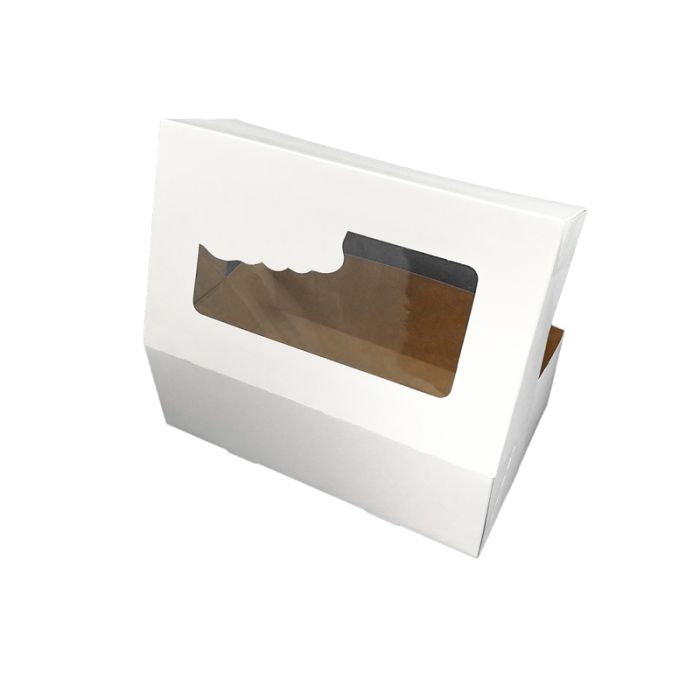 Confectionery box 25x15x8 white/brown without print, with window, 50 pieces