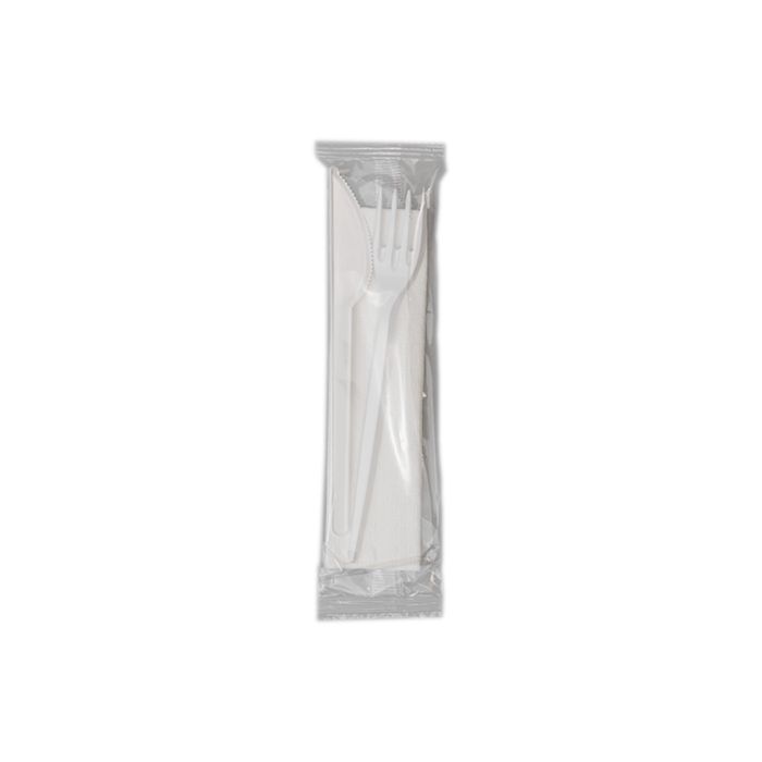 Confectionery PS standard 2 white op.350pcs knife+fork+service in foil MULTIPLE