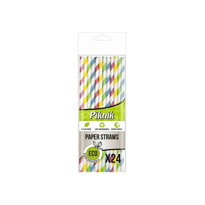 PIKNIK paper straws, 24pcs mix colours, stripes (k/100) dia.6mm length 20cm