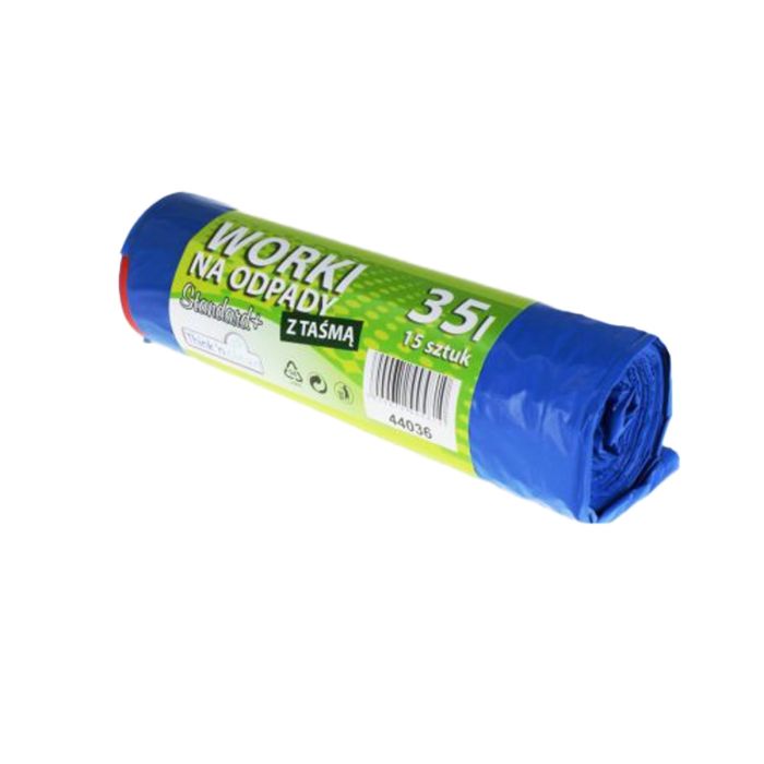 Waste sacks LDPE 35l with strap, 15 bags per roll