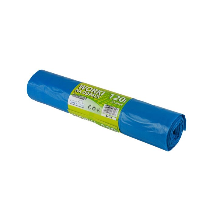 Worki na odpady LDPE 120l STANDARD+ niebieskie, 25 szt. na rolce