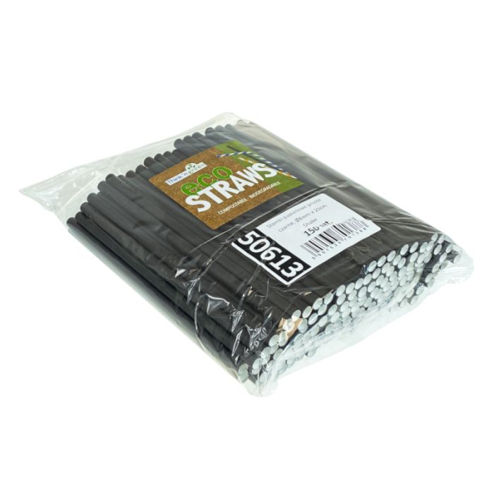 Paper straws diameter 8mm length 20cm black, 150pcs (k/28) Shake TnG