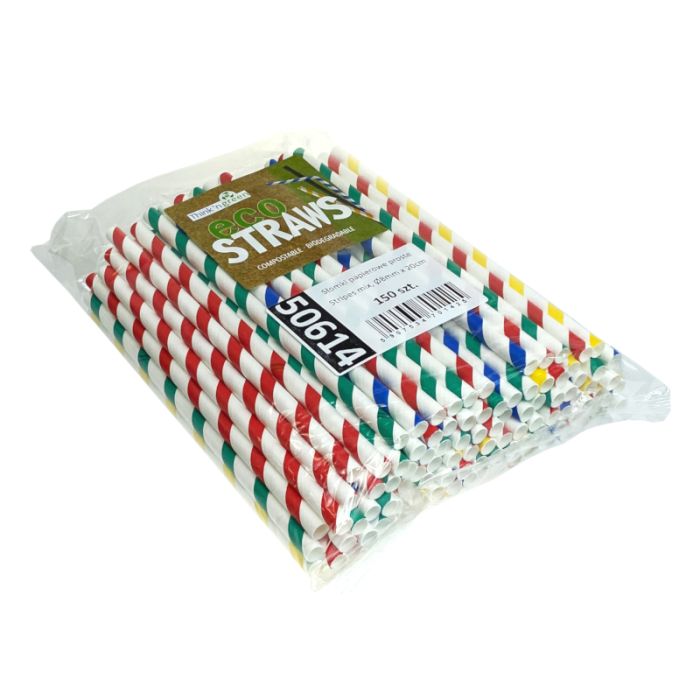 Paper straws, diameter.8mm length 20cm in strips,150pcs (k/28) MIX COLORS TnG Stripes mix""