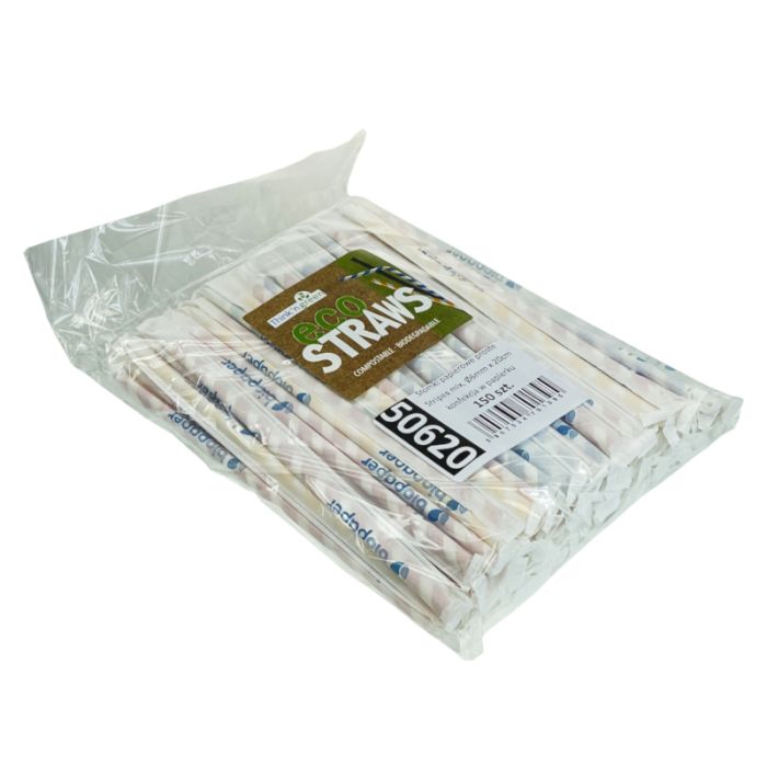 Paper straws diameter 6mm length 20cm in strips, 150pcs (k/30) paper confectionery TnG COLOR MIX Stripes mix"