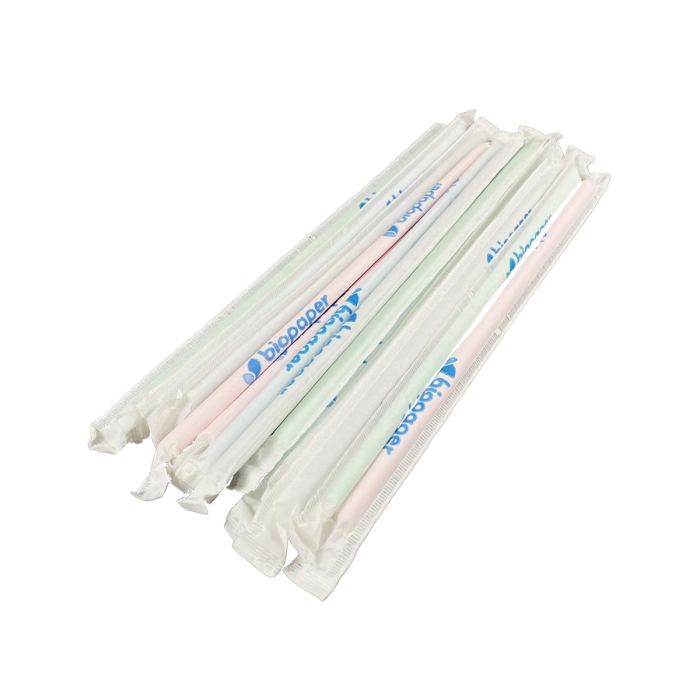 Paper straws, breakable, dia.6mm length 22cm PASTEL MIX, paper wrapped, TnG, 250 pieces (c/20)