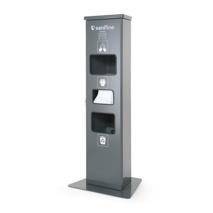 Hand sanitiser station with automatic dispenser and waste bin