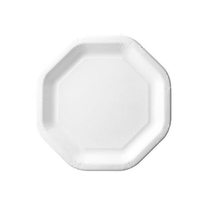 Talerze papierowe ośmiokątne białe, rozmiar: 24 cm x 24 cm, cena za opakowanie 50szt