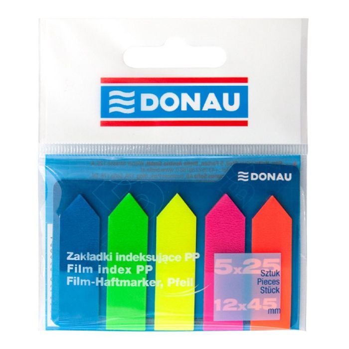 Zakładki indeksujące DONAU, PP, 12x45mm, strzałka, 5x25 kart., mix kolorów
