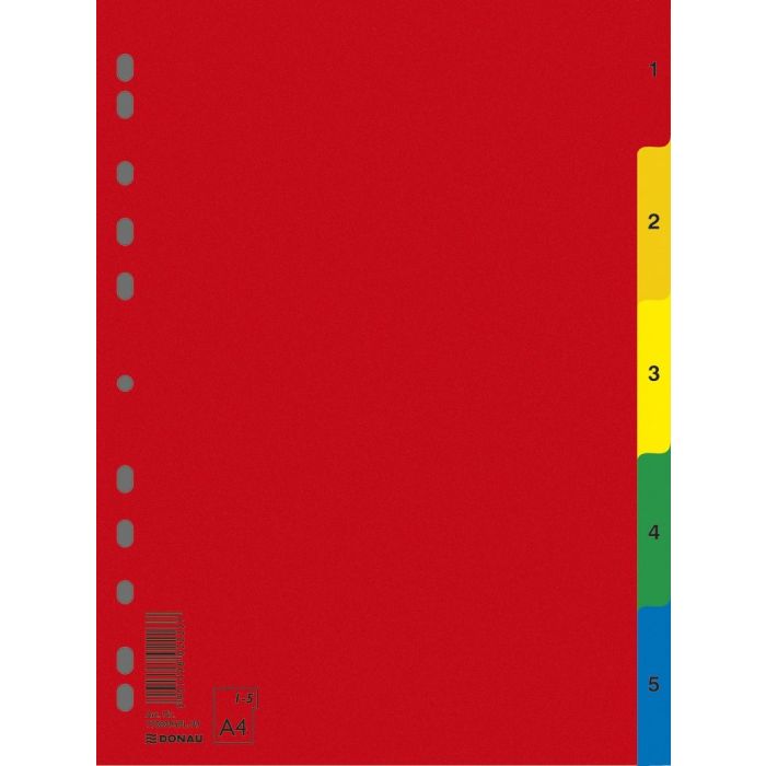 Dividers DONAU, PP, A4, 230x297mm, 1-5, 5 sheets, assorted colours