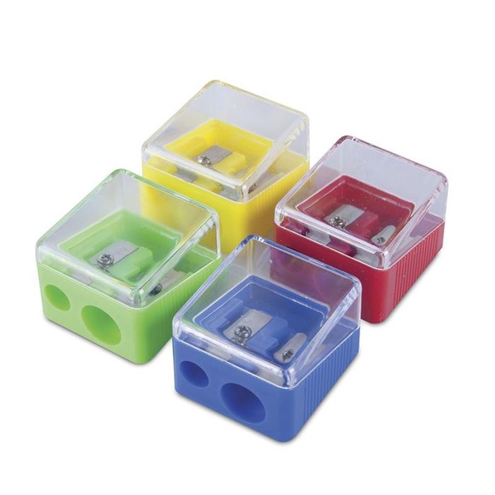 Pencil Sharpener DONAU, plastic, double hole, assorted colours