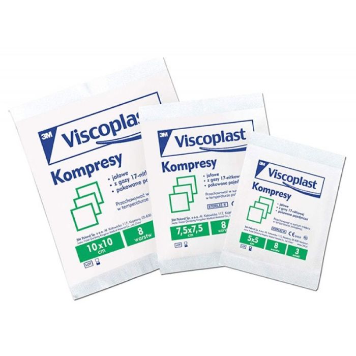 Sterile Gauze Compress Pads VISCOPLAST, cotton, 17-thread, 8-ply 7. 5x7. 5cm, 3pcs