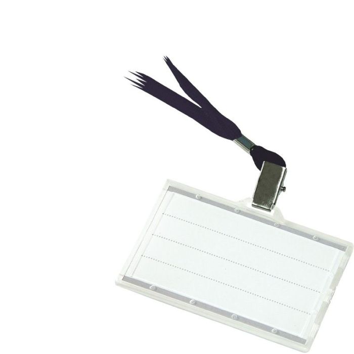Name Badge Holder DONAU, with silk band, hard, black