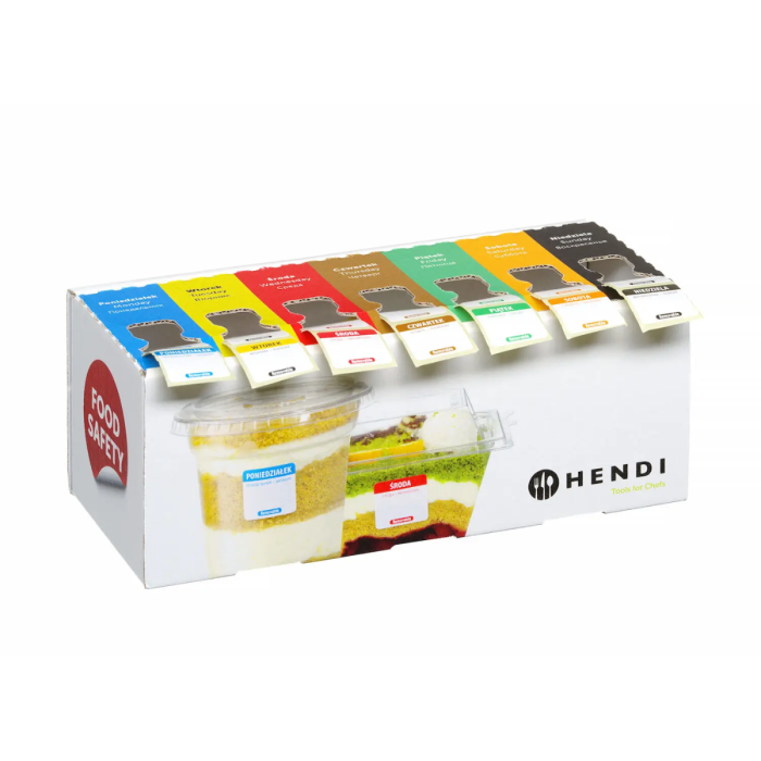 Set of reusable Food Safety labels for each day of the week with dispenser, 240x80x(H)100mm