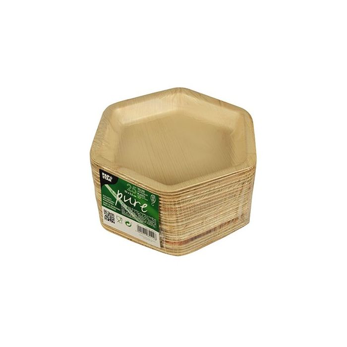 Talerz PURE z liści palmowych sześciokątny 23,5x23,5xh.3cm op. 25 sztuk