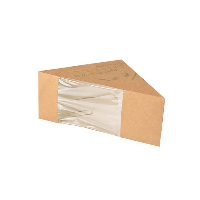 Boxes for sandwiches made of cardboard, PLA-coated with a window, pure", 12.3 cm x 12.3 cm x 8.2 cm, brown, price per 50pcs"