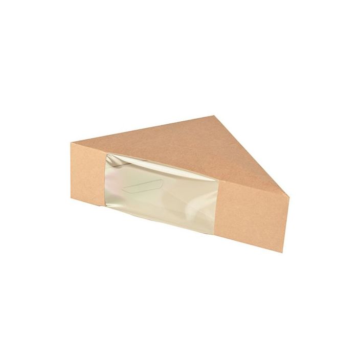 Boxes for sandwiches made of cardboard, PLA-coated with a window, pure", 12.3 cm x 12.3 cm x 5.2 cm, brown, price per 50pcs"