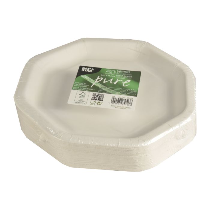 Pure octagonal paper plates, size: 23.5 cm x 23.5 cm, price per package 50pcs