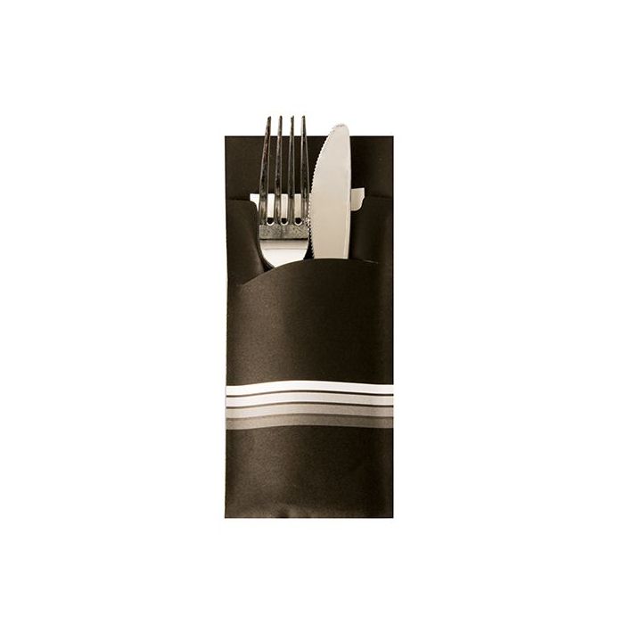 Etui-koperta na sztućce, 20 x 8,5 cm, opakowanie 520 szt.,"Stripes" kolor czarno/biały