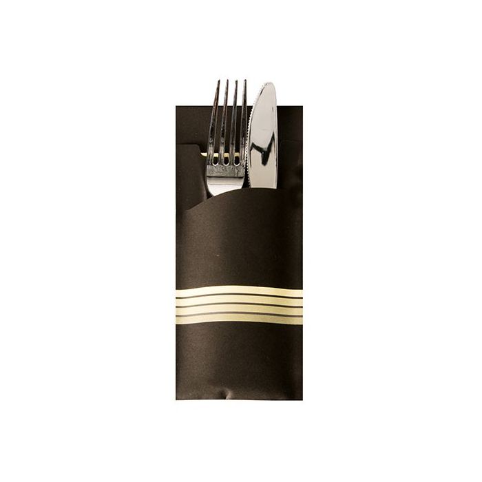 Cutlery pocket, 20 x 8.5 cm, pack of 520 pcs, Stripes" colour black/cream"