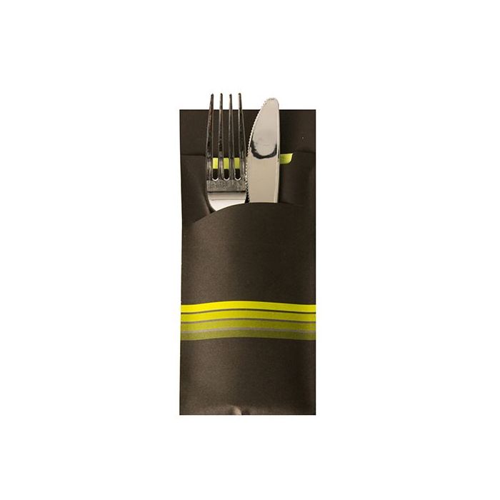 Cutlery pocket, 20 x 8.5 cm, pack of 520 pieces, Stripes" colour black/lime"