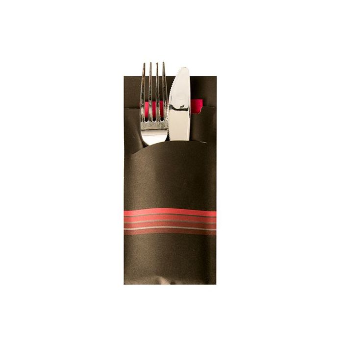 Etui-koperta na sztućce, 20 x 8,5 cm, opakowanie 520 szt.,"Stripes" kolor czarny/bordowy