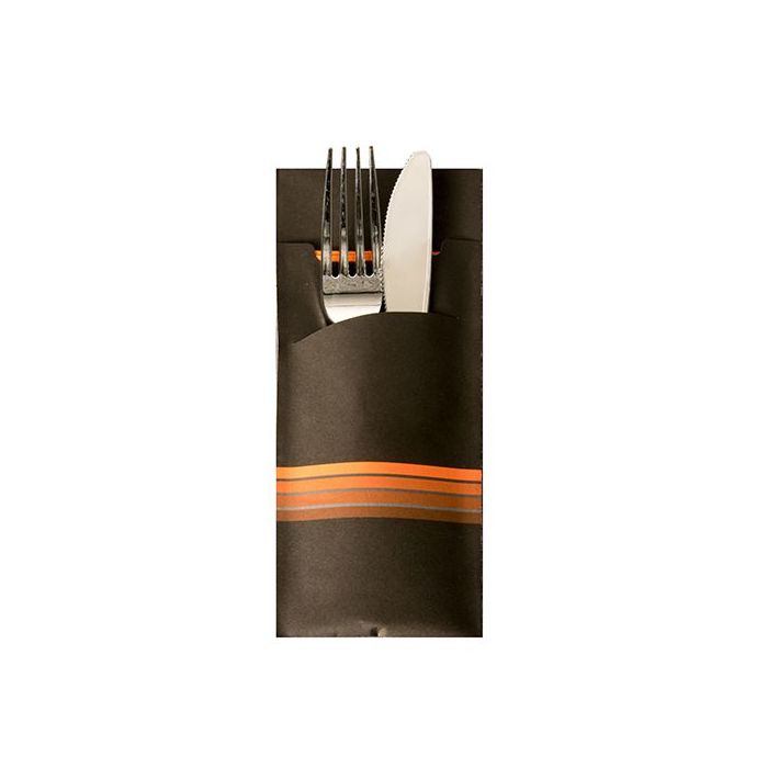 Cutlery pocket, 20 x 8.5 cm, pack of 520 pcs, Stripes" colour black/orange"