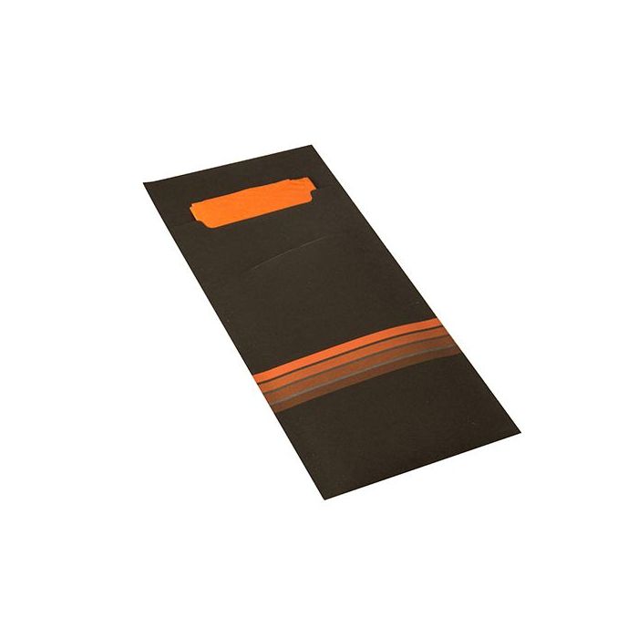 Cutlery pocket, 20 x 8.5 cm, pack of 520 pcs, Stripes" colour black/orange"