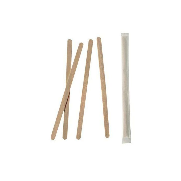 Wooden stirrers 14cm pkg.1000pcs individually packed, 6mm thick PURE (k/10)