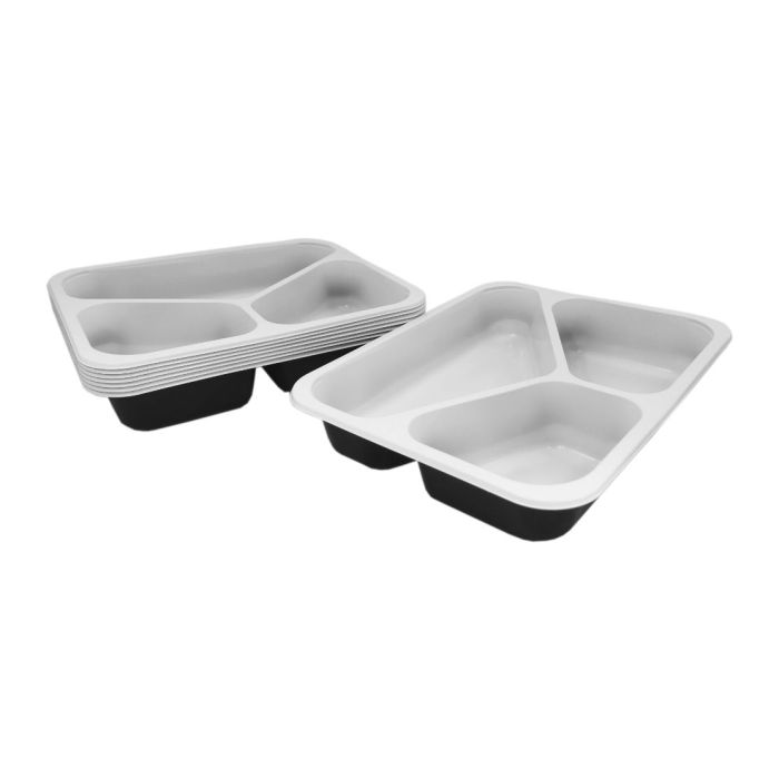 Lunch container for welding K 227/3, 3-chamber, black and white 227x178x40, price per package 50pcs